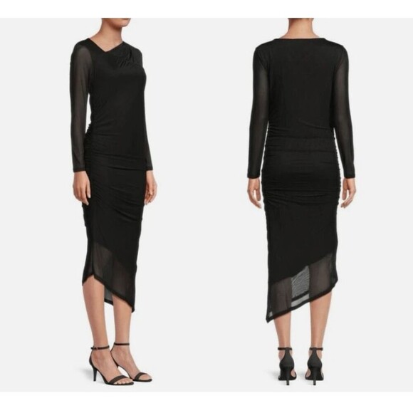 Calvin Klein Dresses & Skirts - Calvin Klein Women's Asymmetric Hem Ruched Midi Black Sheath Dress Small